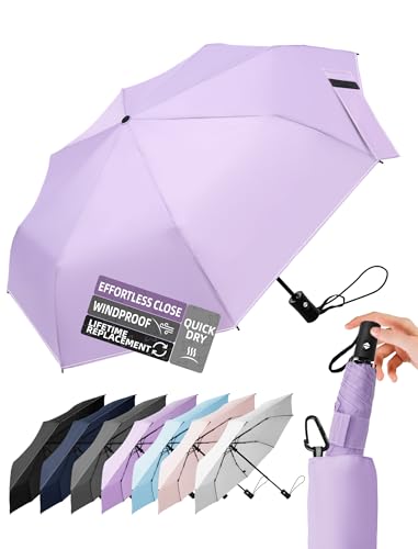 LILAC Compact Travel Windproof Umbrella 43 Auto open/close Folding Quick Dry Umbrellas for Rain Lightweight Portable Small for Backpack Car Thoughtful Gift for Women Men Kids TSA Approved 1-Purple