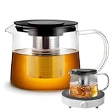 1.5L Teekanne mit Siebeinsatz, Glas Teekanne, Abnehmbarer Infuser, Hochtemperaturbeständig, Kann Direkt Erhitzt Werden
