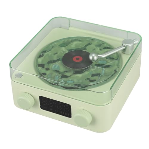 FOSA Record Player Style Speaker, Night Light and Time Display 3 in 1 Mini Speaker with Loud Volume and Rich Bass, for Bedrooms (Green)