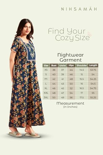 Image of NIHSAMAH Cotton Nighty for Women - Printed Stylish Night Gown, Comfortable Sleepwear Long Nightwear, Maxi