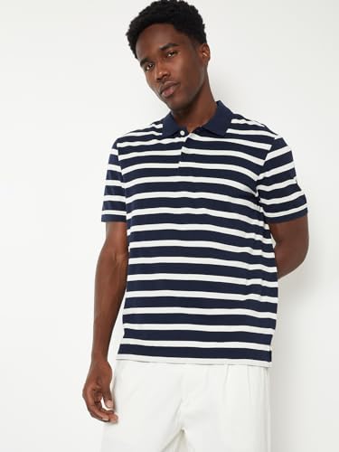 Image of Max Men's Half Sleeves Regular Fit Striped Polo T-Shirt