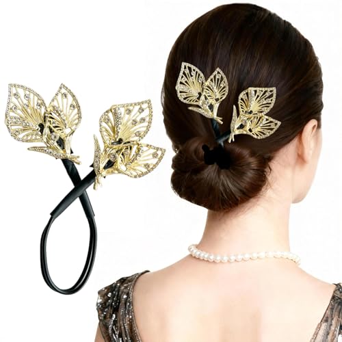 Bun Maker Crystal Hair Bun Maker French Twist Hair Disk for Women Feather Lazy Hair Curler Hair Accessories for Women And Girl Hair Accessories (Gold)