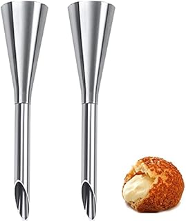 BLBK 2PCS Cream Icing Piping Nozzle Tip, Stainless Steel Long Puff Nozzle Tip Cream Filler Filling Cupcakes Doughnuts Pastry Tool