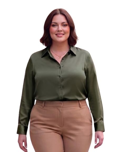 Image of Style Quotient Women Olive Satin Regular Formal Shirt