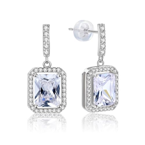 Moissanite Dangle Earrings for Women, 2.0 CT 14k White Gold Plated Sterling Silver Earrings Ideal Gift for Hypoallergenic Jewelry Perfect for Valentine's Day/Mother's Day/Christmas/Birthday Gifts (2.5 ct Square)