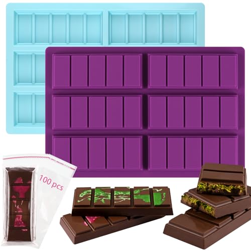 WMKGG 2 PCS Silicone Chocolate Bar Mold Set, with 100Pcs Bags, Knafeh Pistachio Chocolate Bar...