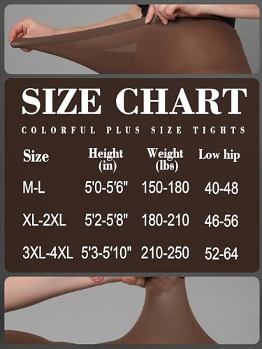 Image of HONENNA Queen Plus Size Tights Semi Opaque Control Top High Waist Stockings Nylons Pantyhose for Women 1X 2X 3X 4X 5X 6X