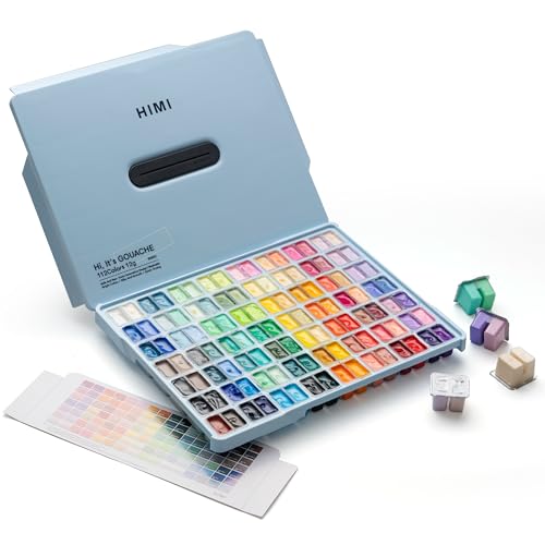 HIMI Gouache paint set 112 colours 12 ml non-toxic paint set for canvas and paper art supplies for professionals students children (Ice Blue)