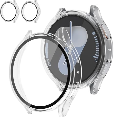 Screen Protector Case for Samsung Galaxy Watch 7 Case 44mm,2 Pack Hard PC Frosted Cases Tempered Film Replacement Cover for Samsung Watch 7 44mm Screen Protector Women Men,Galaxy Watchs 7 Accessories
