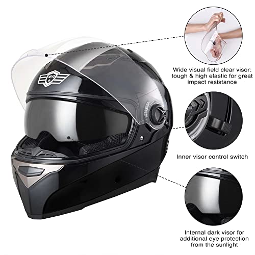 Ahr Motorcycle Full Face Helmet Dual Visor Street Bike Lightweight Dot Approved Helmet Snowmobile Touring Sports For Adult Run-F (Black, Large) #TOP7