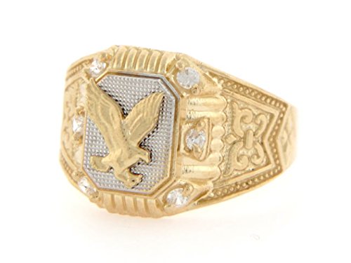 10K Two Tone Gold Eagle Cz Fancy Mens Ring Jewelry #TOP1