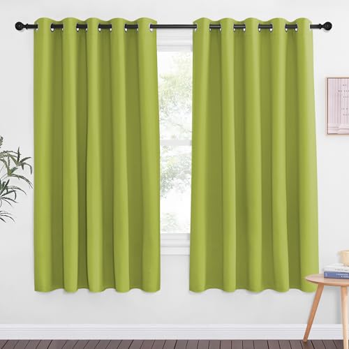 NICETOWN 66 Inch Long Blackout Curtains for Bedroom Living Room, Thermal Insulated Room Darkening Curtains, Light Blocking Blackout Drapes for Bedroom, 66" W x 66" L, 1 Panel, Fresh Greenn