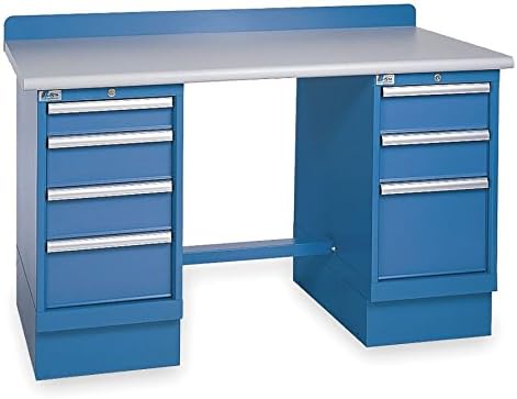 Lista International XSTB41-60PT/BB Technical Workbench, One 3 Drawer and One 4 Drawer Cabinet Pedestals, 60" Width x 30" Depth x 35-1/4" Height, Bright Blue