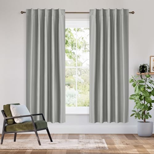 Image of RYB HOME 100% Blackout Short Curtains for Small Window, Thermal Insulated Noise Reducing Back Tab Curtains for Nursery Bathroom Basement, 42 inches Wide by 54 inches Long, Sliver Grey