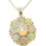 LetsBuySilver Ladies Solid 925 Sterling Silver Natural Fiery Opal Large Cluster Pendant Necklace October Birthday Gift for Mum