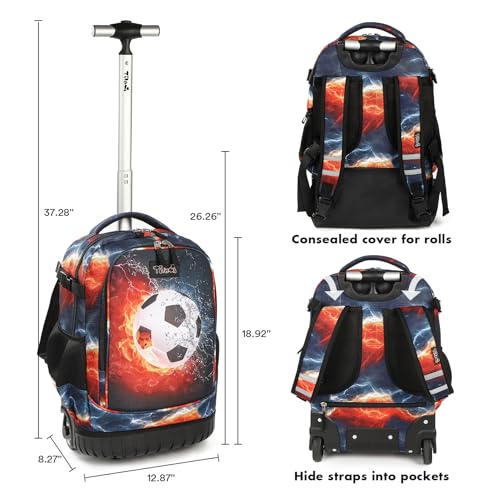 Tilami Rolling Backpack 19 inch Wheeled Cute LAPTOP Boys Girls Travel School Student Trip (Football)3
