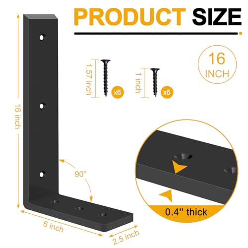 Lusheer Countertop Support Brackets, Heavy Duty L Shelf Bracket 16'' x 6'' x2.5'' for Granite, Holds up to 300 lbs, L Bracket for Quartz, Granite, Wood, Concrete and Laminate Countertops(2 Pack) by Lusheer - Used condition - Image 2