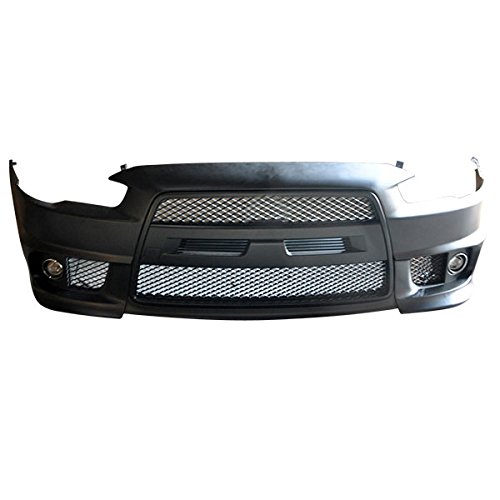 Compatible With 2008-2015 Mitsubishi Lancer EVO Front Bumper Cover Conversion + Black Grill Grille + Fog Cover PP By IKON MOTORSPORTS, 2009 2010 2011 2012 2013 2014