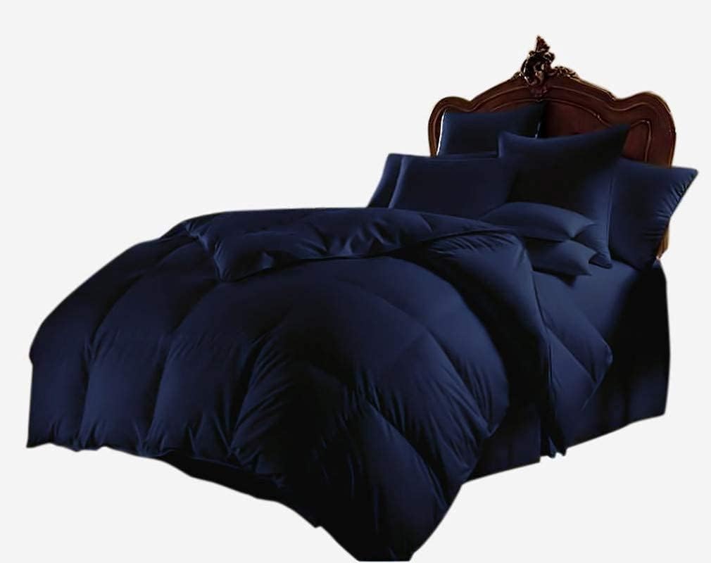Box Stitched Fluffy Comforter - 800 Thread Count 100% Egyptian Cotton Comforter - 1 PC Cotton Comforter Only - Soft Wrinkle Free - Size -Full/Queen - Color - Navy Blue Solid
