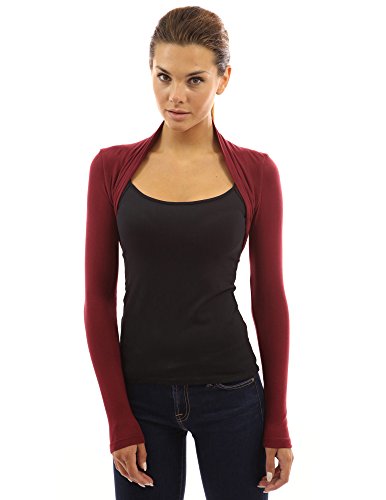 PattyBoutik Women Long Sleeve Bolero Shrug (Burgundy Small) - Thumbnail 5