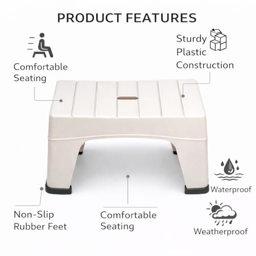 Image of PulGos Pack of 1 Beige Plastic Mini Sitting Stool for Home & Outdoor Use | Compact, Lightweight & Durable Stool for Adults & Kids | Use as Footrest, Side Table, Extra Seating for Living Room