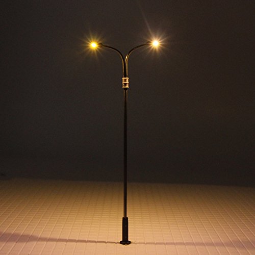 Evemodel LQS13 10 STK. Modell Bahn Doppelpeitschenlampen LED Beleuchtung 100mm Spur H0 Straßenlampe Flexible Höhe 3v – Bild 4
