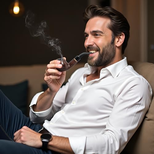 Joyoldelf Juego de Pipas para Fumar de Madera, Pipa de Fumar de Ébano Doblado con Soporte de Pipa, Accesorios para Fumar & Envuelto con Caja de Regalo