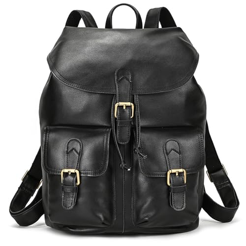 Mens Backpack Shoulder Bag Men's Vintage Leather Travel Bag Backpacks for Camping Outdoor Sport,Noir-41x30x16cm