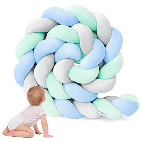Homesally Cot Bumper Bed Snake Braided for Cot Bed Braided Baby Bumper Head Protection Bed Border Nursing Cotton Knot Pillow Decorative Cushion for Sofa Bedroom Living Room,A,2M Cover