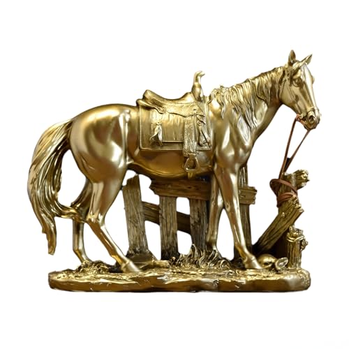 Estatua decorativa de caballo con silla estilo occidental