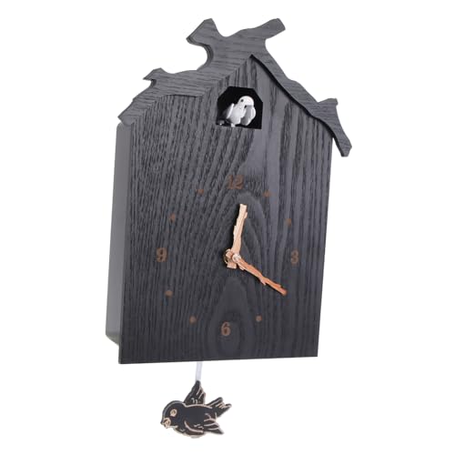 Holibanna 1pc Wooden House Wall Clock with Musical Chime and Pendulum Creative Rustic Design for Living Room Battery Not Included Unique Home Decor