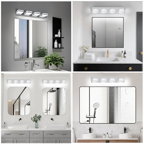 Image of IZORRO LED Modern Bathroom Lights Fixtures(4-Light,Dimmable,360Rotate),Chrome Acrylic Wall Lighting,Vanity Lights for Bathroom Over Mirror - 6000k 24In (No Assembly Required)