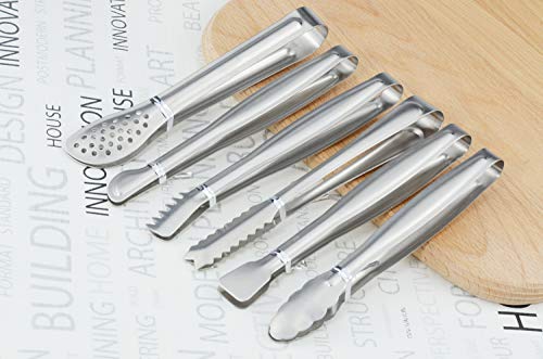 HINMAY Small Serving Tongs Set 6-Inch Appetizer Tongs Stainless Steel Mini Tongs, Set of 6 - Thumbnail 5