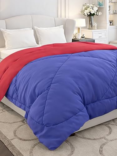 Image of Monte Carlo Polyester Comforter Double Bed | 200 GSM Lightweight & Reversible | Soft Quilt for Mild Winter | Easy Care All Season Comforter (Blue /Maroon) | 87 x 94 Inches