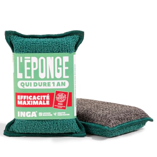INGA - 2 X Eponges Réutilisables Lavables - Très Efficaces, Ne Rayent Pas - Fabriqué en Europe - Éponge Lavable Qui Dure 1 an