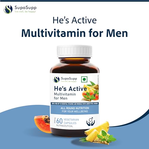 Image of SupaSupp He's Active - Multivitamin For Men | All Round Nutrition For Your Wellbeing | Health Supplement | 60 Veg Cap, 500 mg