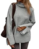 ATHMILE Fall Fashion Sweaters for Women Turtleneck Long Sleeve Casual Loose Knit Pullover Tops Winter Clothes 2025 Grey
