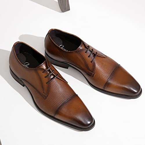 Jousen Leather Mens Dress Shoes Brown Italy Dress Shoes For Men Cap Toe Oxford Derby Shoes(Amy9026 Brown 11.5) #TOP2