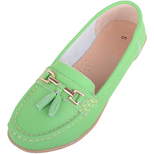 Mocassini da donna, in pelle, casual, da barca, sandali, Verde (Mela), 39 EU