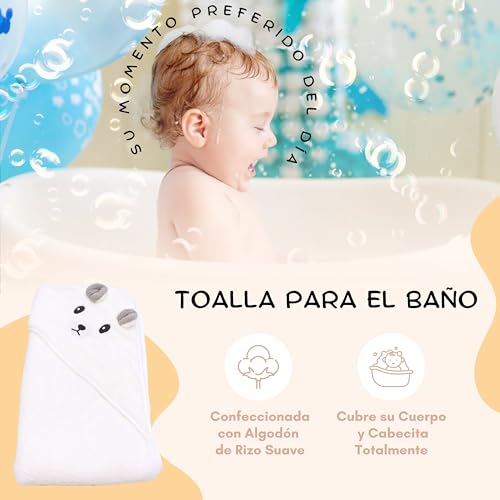 Miniatura 6 de Cantoblanc Cesta Regalo Bebé Premium Canastilla Recién Nacido Unisex De Alta Calidad Con Toalla De Baño Suave, Muselina De Bambú, 2 Baberos Absorbentes, Sonajero Y Tarjeta De Bienvenida