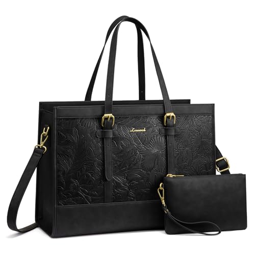 Image of LOVEVOOK Laptop Tote Bag for Women,17.3 Inch Vintage Laptop Bag with Clutch Purse,Large Capacity Leather Work Bag, Computer Bag Office Business Briefcase, Casual Handbag for Travel College Teacher