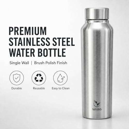 Image of Stainless Steel Water Bottle 1 Litre | Single Wall, Leak Proof Fridge Bottle with Wide Mouth | Office, Gym, School, Travel & Home (CLASSIC | 3PC SET)