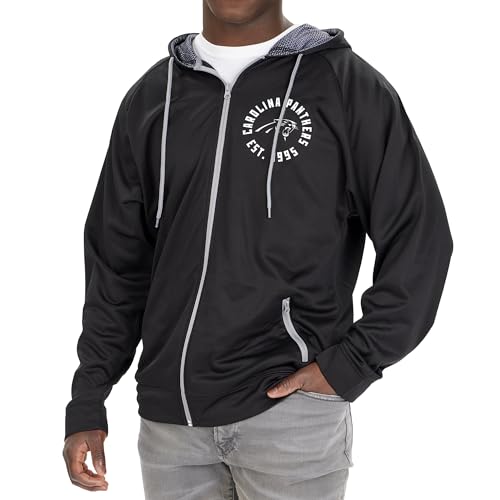 Zubaz Men's NFL Black Mono Full Zip Hoodie with Viper Print Details, Football Jacket, Carolina Panthers, Large