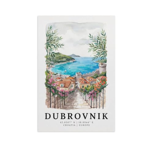 Affiche Dubrovnik aquarelle vintage 60x90 cm poster paysage urbain