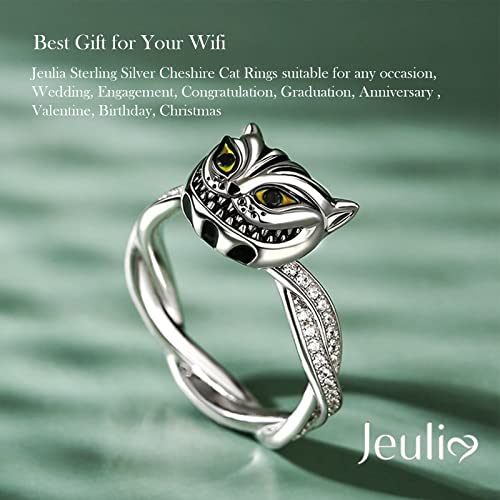 Image of Jeulia Sterling Silver Cheshire Cat Rings for Women Enamel Rings Handmade Diamond White Fancy Black Cubic Zirconia Bridal Set Wedding Anniversary Engagement Promise with Jewelry Gift Box
