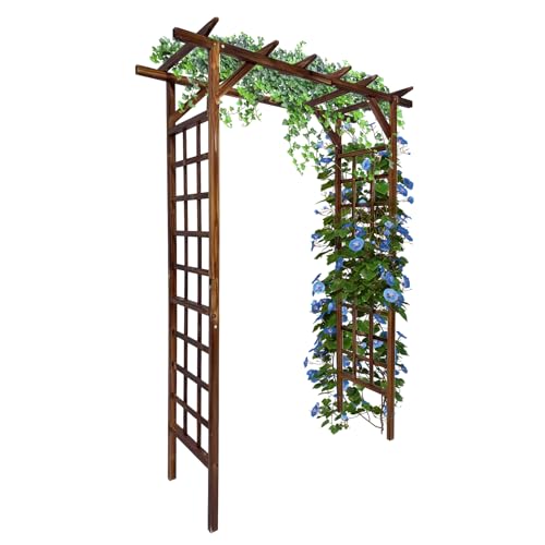 85 in Wooden Garden Arbor,Solid Fir Wood Trellis for Plant Climbing,Wedding Ceremony Decoration Pergola for Garden Backyard,Lawn,Carbonized Wood, Dark