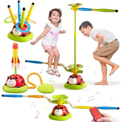 5 In 1 Musical Jump Toys, Toss Ring Game Stomping Launch Rocket Launcher For Kids, Obstacle Avoidance & Jump Squating Toy Games Remote Control Outdoor & Indoor Toys For Ages 4-8 8-13