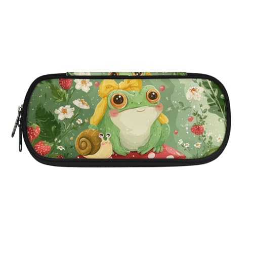 Image of Frog Snail Pencil Pouch Organizer Green Multi-Slot Pen Case Pencil Holder Teen Girls Pencil Box Holder with Zipper Back to School Gifts