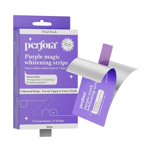 Image of Perfora Purple Teeth Whitening Strips - Pack of 3 Treatments (6 Strips) - Whitens Teeth in 1 Use | Peroxide & Sensitivity-Free, Enamel-Safe Oral Care | PAP & Hydroxyapatite For Stain Removal | Self-dissolving Strips