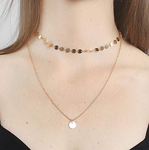 FUTIMELY 4PCS Layered Lock Chain Necklaces Set for Women Teen Girls，14K Gold/Silver Plated Bar Disc Coin Lock Pendant Multilayer Adjustable Punk Chain Choker Y Necklace4